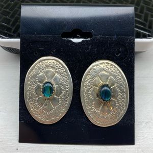 Middle Eastern Sterling Silver Hammered Sheild Earrings With Abalone Set Stones